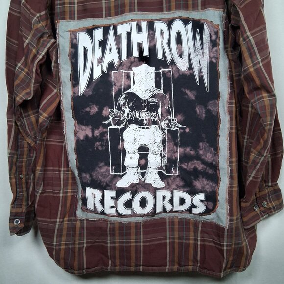 Reworked Upcycled Death Row Records Shirt Men XXL Columbia Long Slv Plaid Rap - Picture 12 of 16